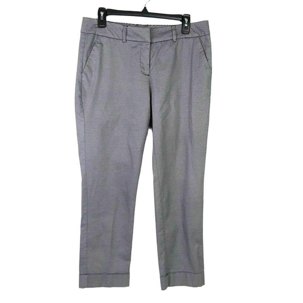 7TH Avenue Womens 6 Tall Black Check Crop Pants Cuffed Stretch Pockets Workwear